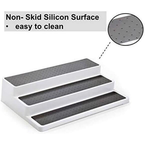 3 Tier Lazy Susan Spice Rack Non Skid Shelf Kitchen Pantry Cabinet Organizer - Picture 4 of 7